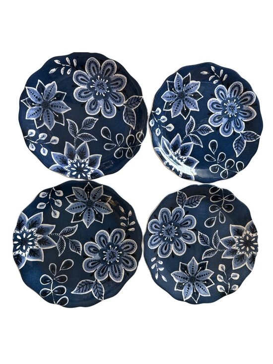 Pier 1 Imports Other - Pier 1 Imports Indigo Floral Ironstone 9” Luncheon Plates Set Of 4 Cottagecore